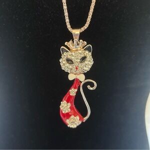 Betsey Johnson Crystal Jewel Incrusted Cat Pendant Necklace‎